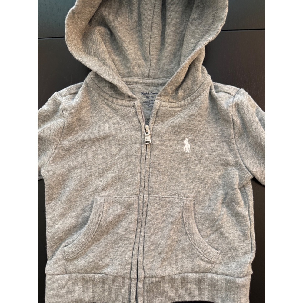 Ralph Lauren Baby Zip-Up Hoodie Infant Size 9 Months Gray Preppy Sweatshirt